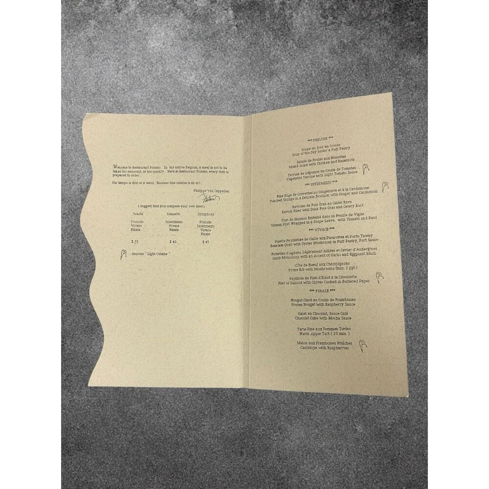 Vintage Resturant Picasso Menu - Bellagio - Very Rare - Original - Las Vegas